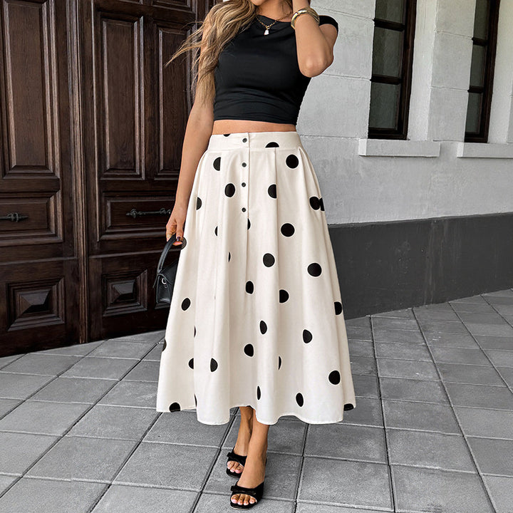 Lune London Women's A-line Midi Polka Dot Skirt with Adjustable Waist