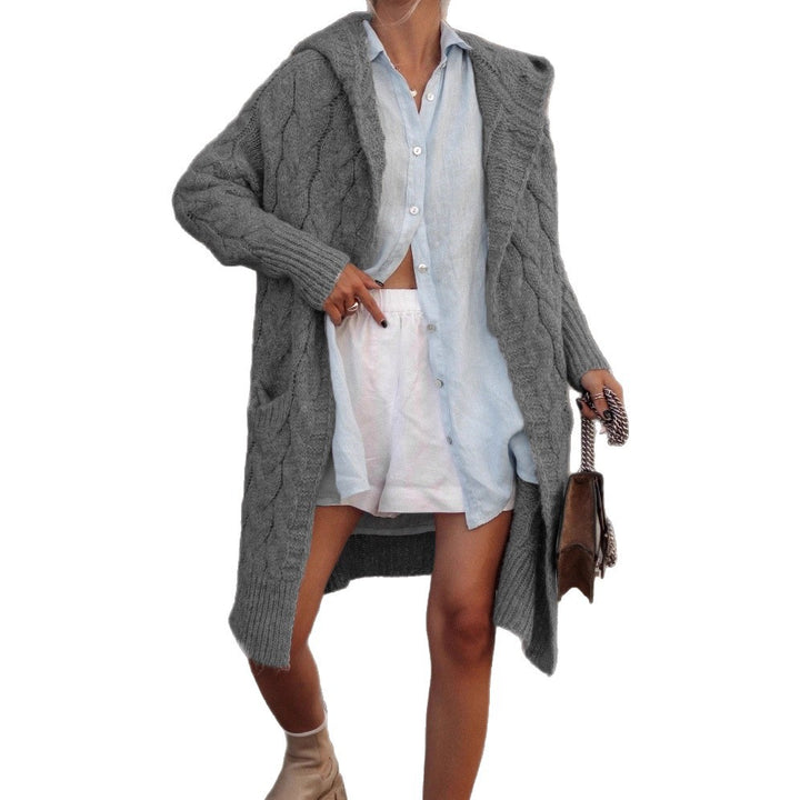 Women thick knit cardigan with open design and elegant hood Lune London