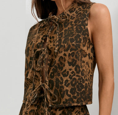 Sleeveless blouse dress for women with drawstring and modern leopard print Lune London