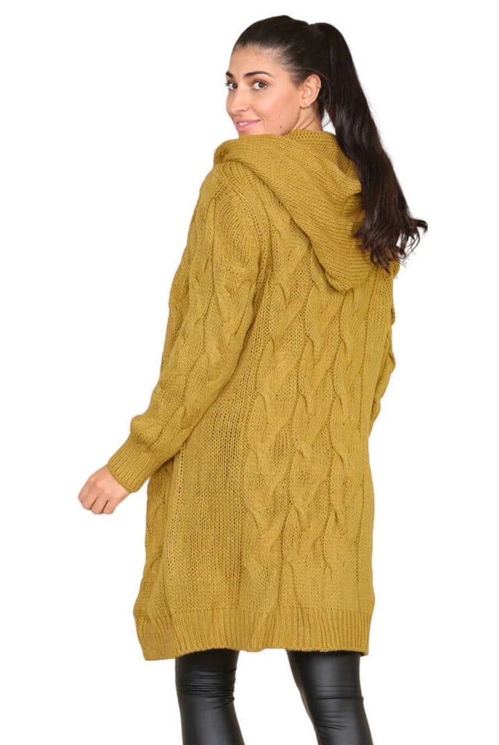Women's knitted coat with hood and cable pattern Lune Londonl
