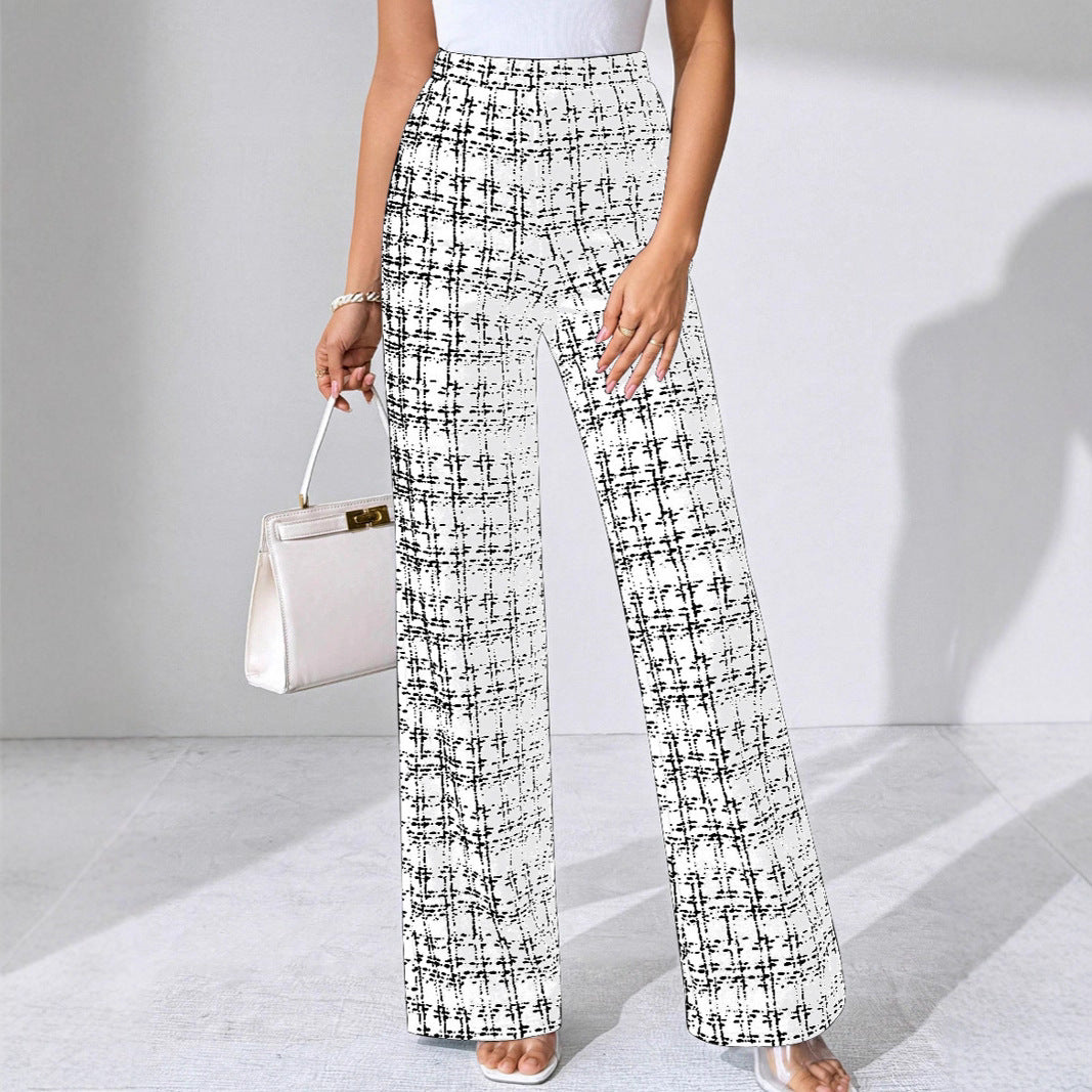 High-waisted Palazzo pants for women with textured plaid pattern Lune London