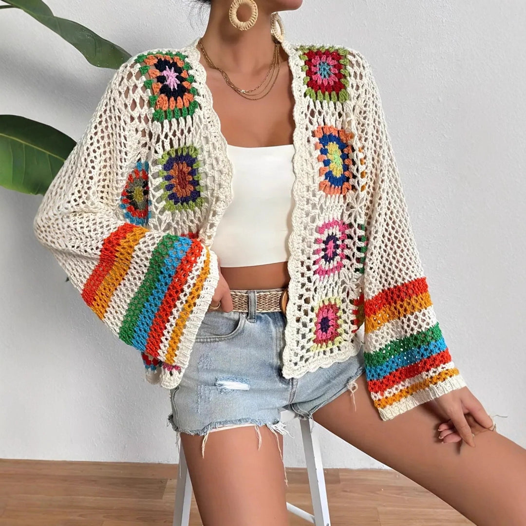Cardigan aérien pour femmes avec motif en crochet coloré Chic & Stil