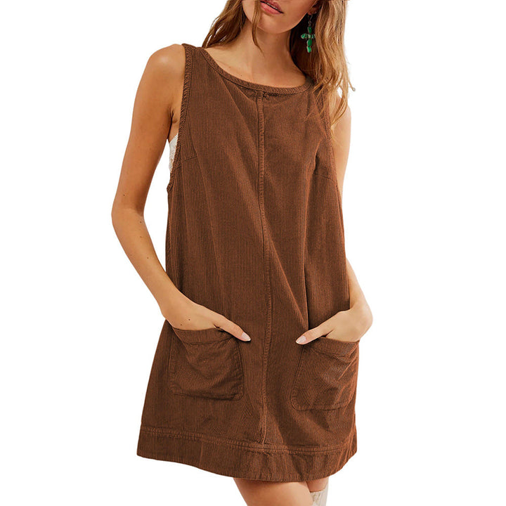 Women's Casual Dungaree Dress with Practical Pockets and Wide Straps Lune London