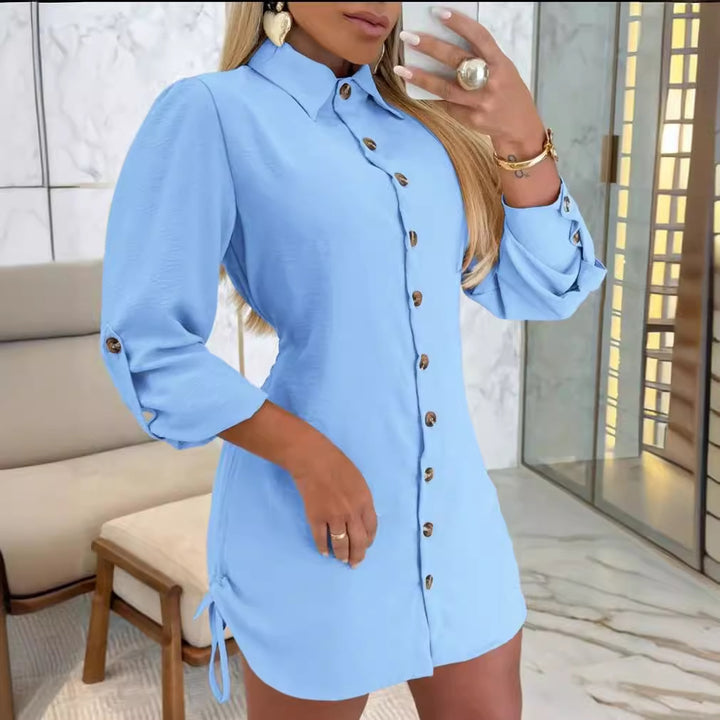 Long sleeve shirt dress for women with ruffles and button details Lune London