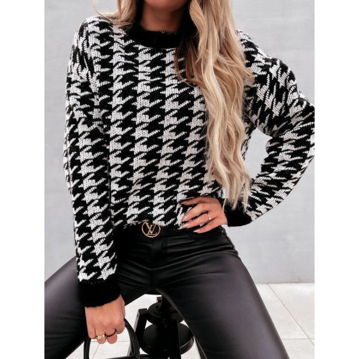 Sweater pour femme avec un motif pied-de-poule moderne et une coupe décontractée Chic & Stil