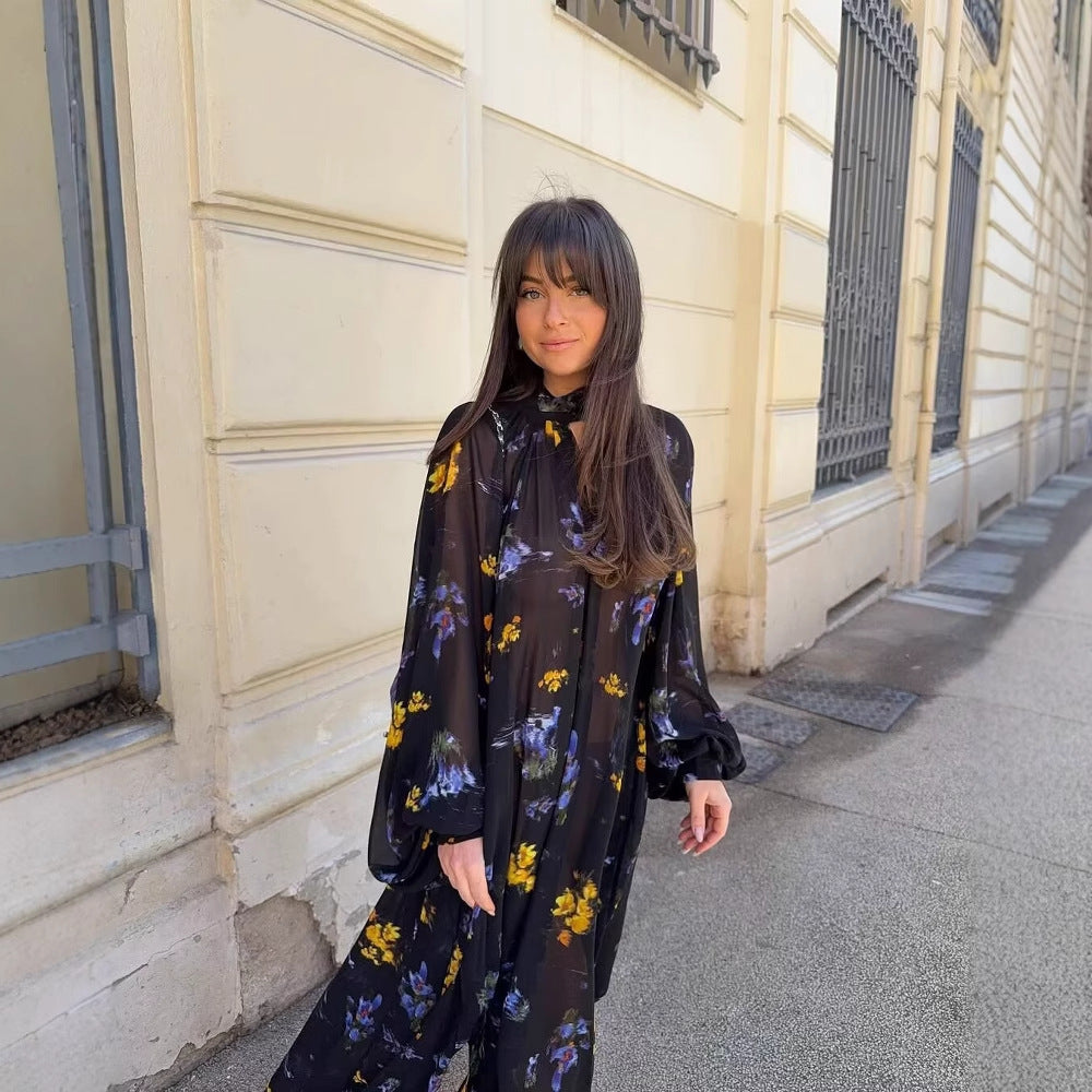 Maxi dress for women with elegant high neck and floral design Lune London