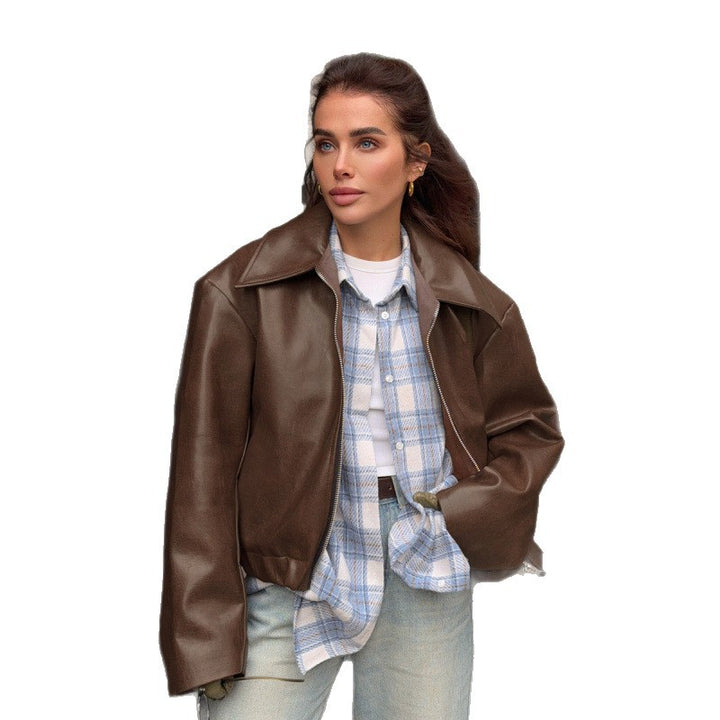 Women's faux leather jacket with oversized cut and classic collar Lune London