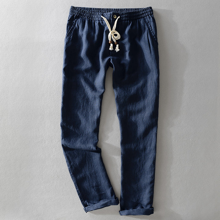 Casual linen pants for ladies with elastic waist and side pockets Lune London
