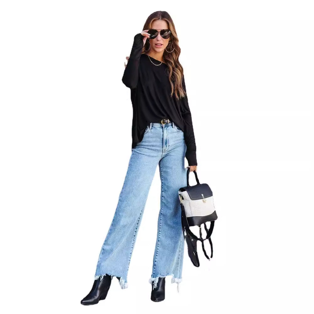 Women long t-shirt with long sleeves casual with slits Lune London