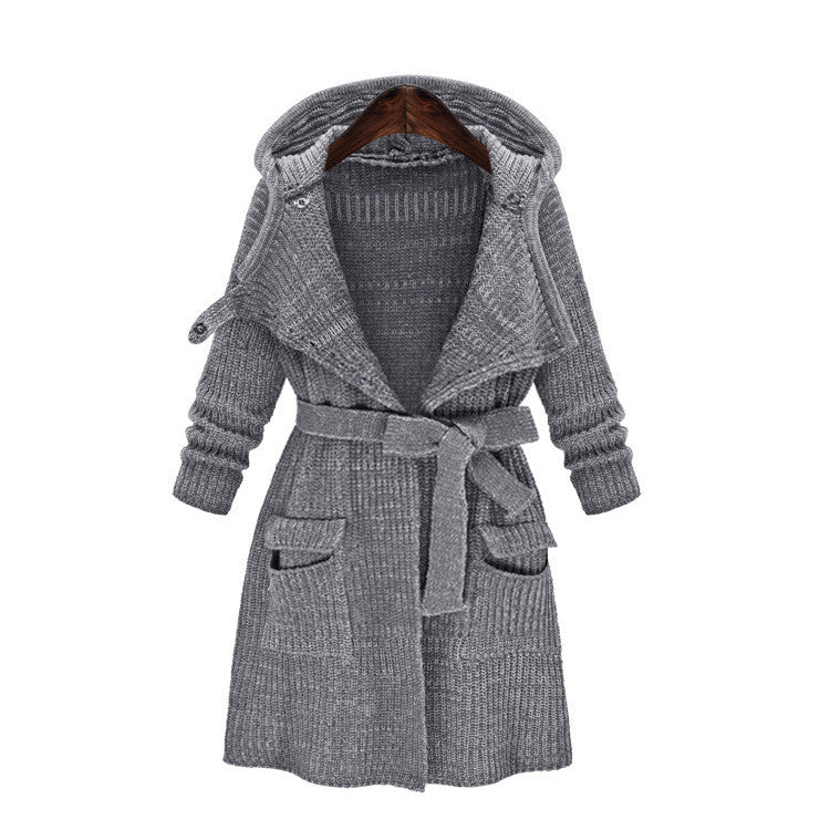 Women's knit coat with hood and practical pockets Lune London