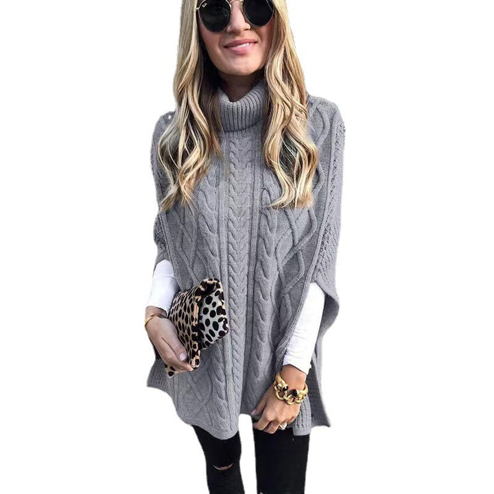 Knitted poncho for women with high collar Lune London