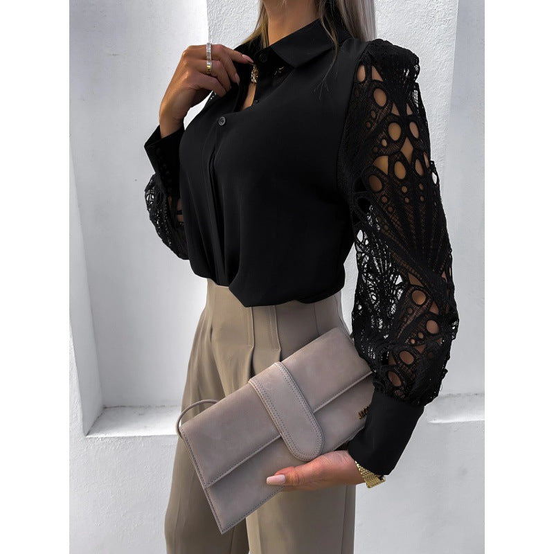 Ladies Elegant blouse with romantic lace sleeves Lune London