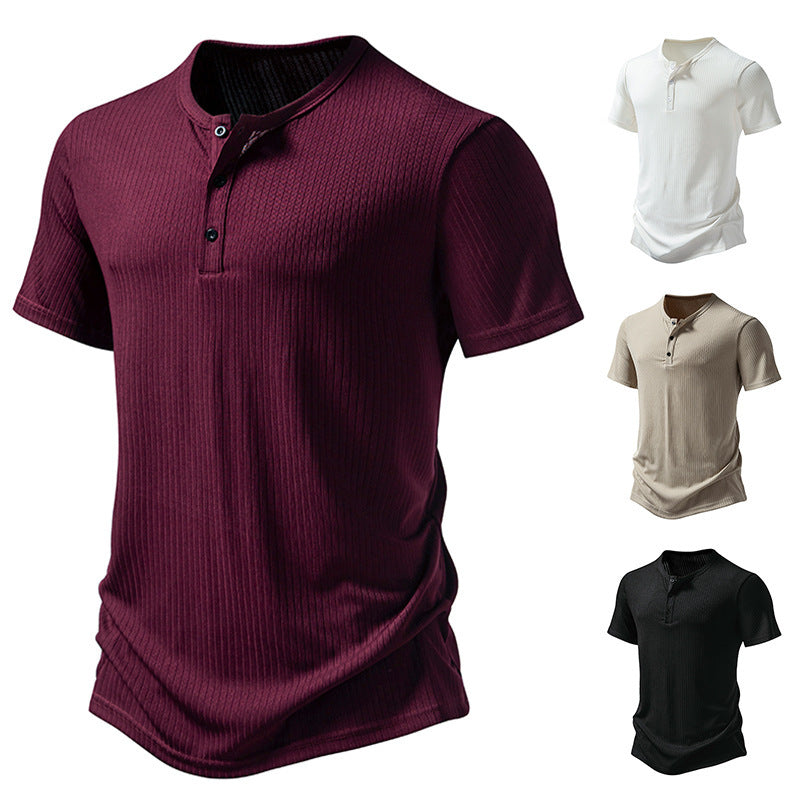 Men's Stylish Short Sleeve Henley Shirt with Textured Design and Two Button Details Lune London