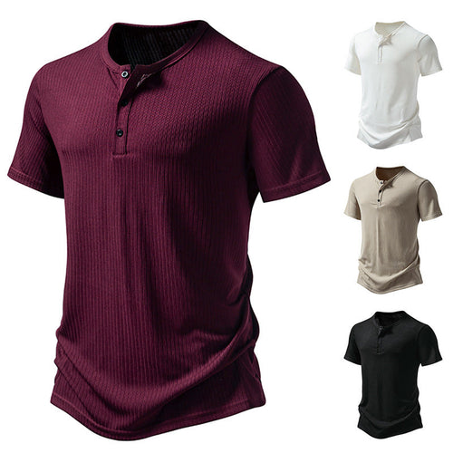Men's Stylish Short Sleeve Henley Shirt with Textured Design and Two Button Details Lune London