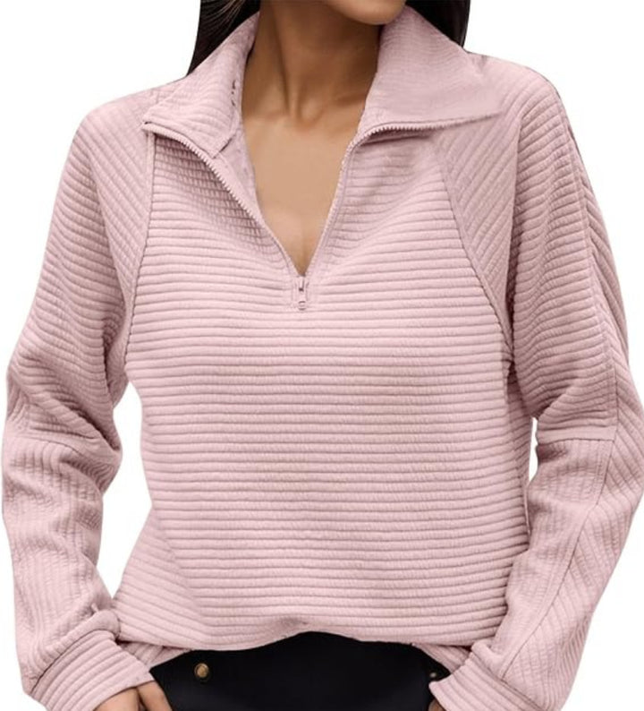 Casual sweatshirt jacket for women with stand-up collar and textured pattern Lune London