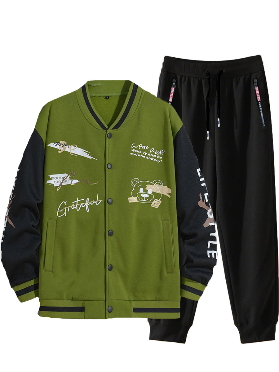 Men's College Style Sports Jacket Set and Jogging Pants with Colorful Patterns Lune London