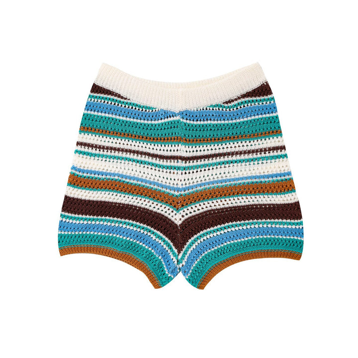 Airy knitted shorts for women with colorful striped pattern Lune London