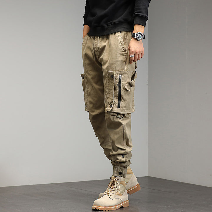 Men's cargo pants with stylish zip pockets and elastic waistband Lune London