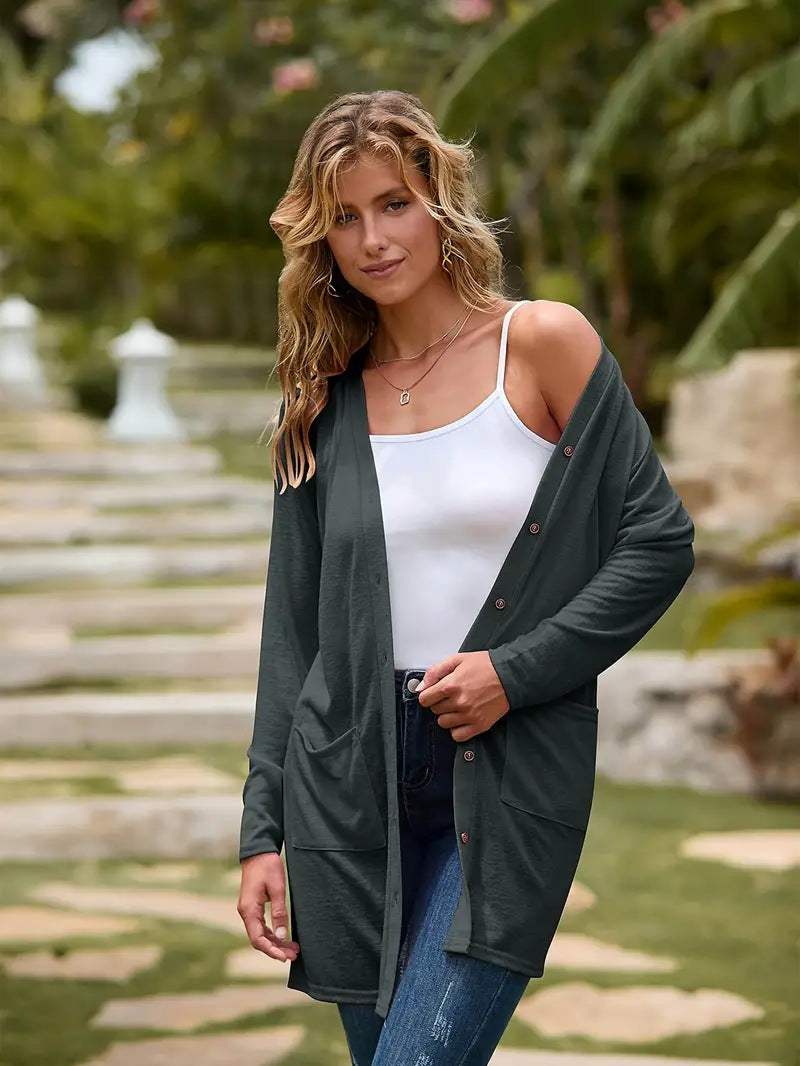 Ladies long knit cardigan with pockets Lune London