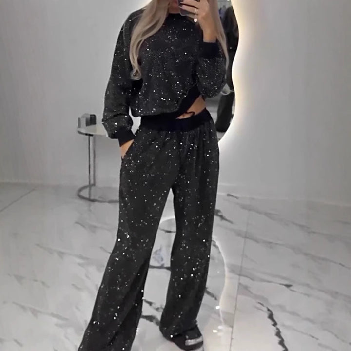 Ensemble de sport brillant pour femmes avec coupe décontractée et taille élastique Chic & Stil