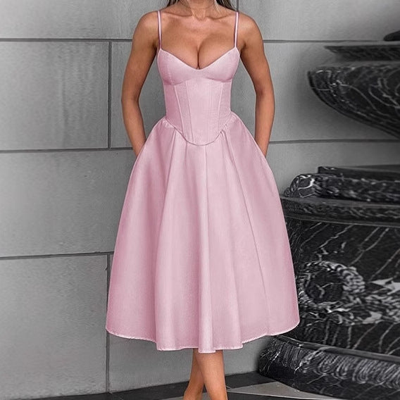 Elegant midi dress for women with integrated bustier and voluminous skirt Lune London