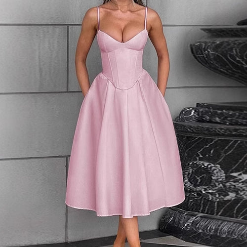 Elegant midi dress for women with integrated bustier and voluminous skirt Lune London