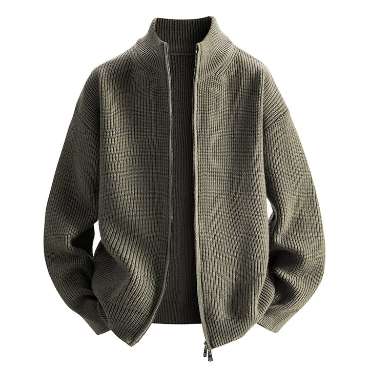 Trendy knit jacket for women with high collar and zip Lune London