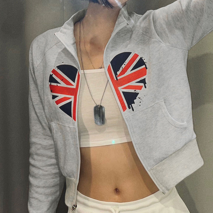 Hooded jacket for women with creative design and trendy Union Jack print Lune London