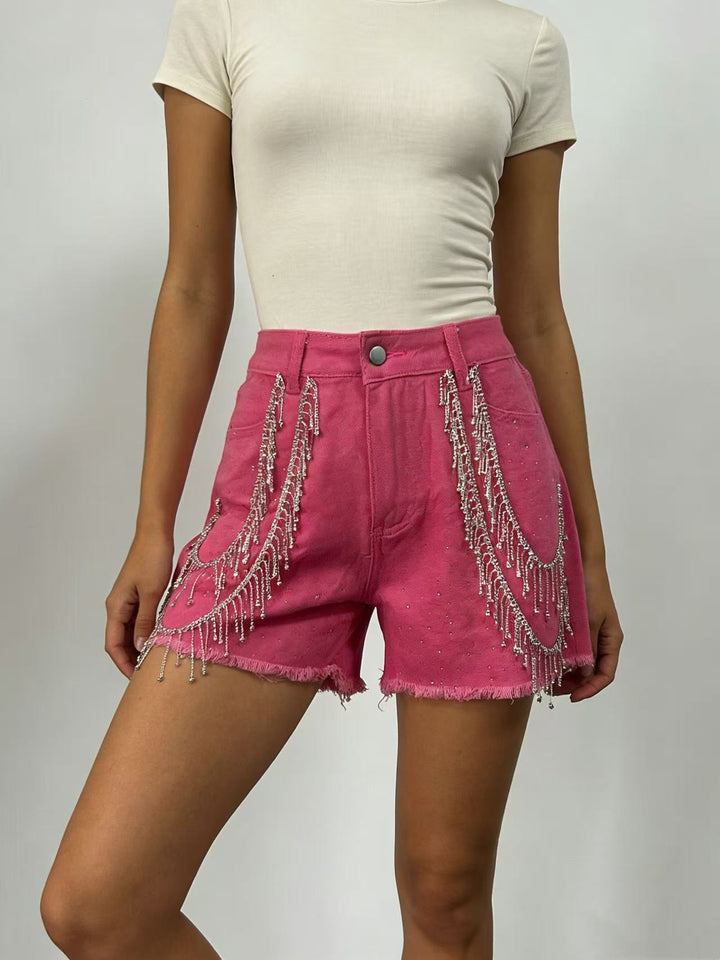Women's Designer Denim Shorts with Trendy Chain Decorations Lune London