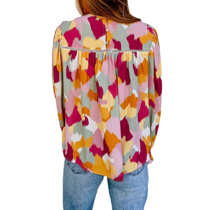Women's blouse with artistic print and gathered cuffs Lune London