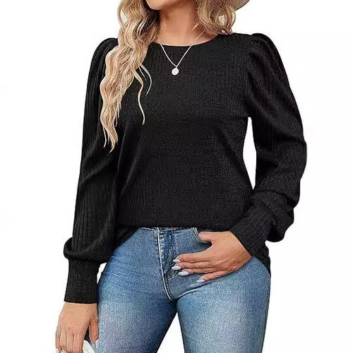 Ladies Elegant ribbed knit top with puff sleeves Lune London