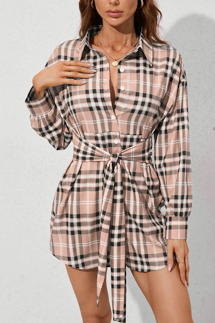 Plaid shirt dress for women with belt at the waist Lune London
