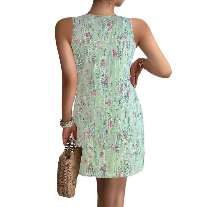 Women's sleeveless summer dress with trendy V-neck and button details Lune London