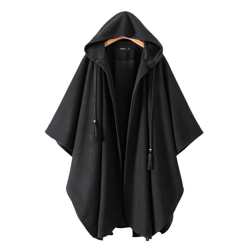 Women's transition poncho with hood and stylish fringes Lune London