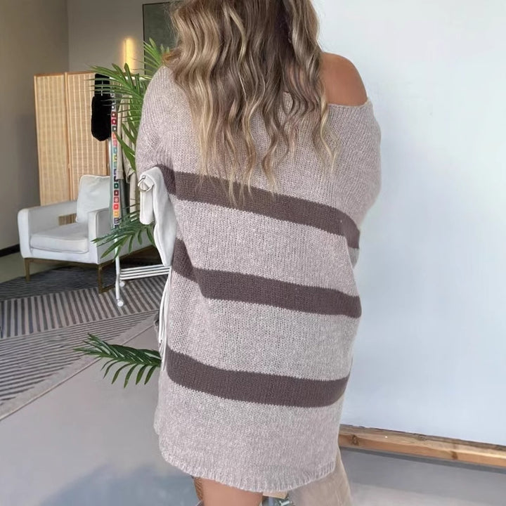 Ladies Large wool sweater with a loose fit and trendy stripe pattern Lune London