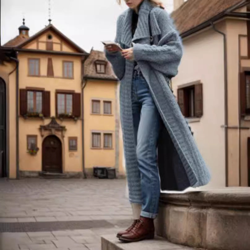 Oversized knitted coat for women with voluminous sleeves and elegant lapel Lune London