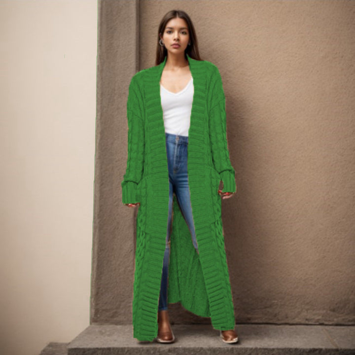 Women Thick knitted cardigan with a refined cable design and practical pockets Lune London