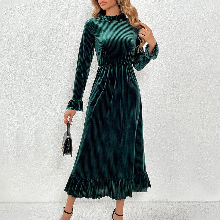 Robe portefeuille à manches longues pour femmes en velours luxueux avec détails en volant Chic & Stil