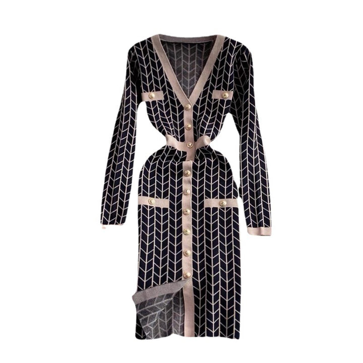 Knit dress for women with button details and V-neck Lune London