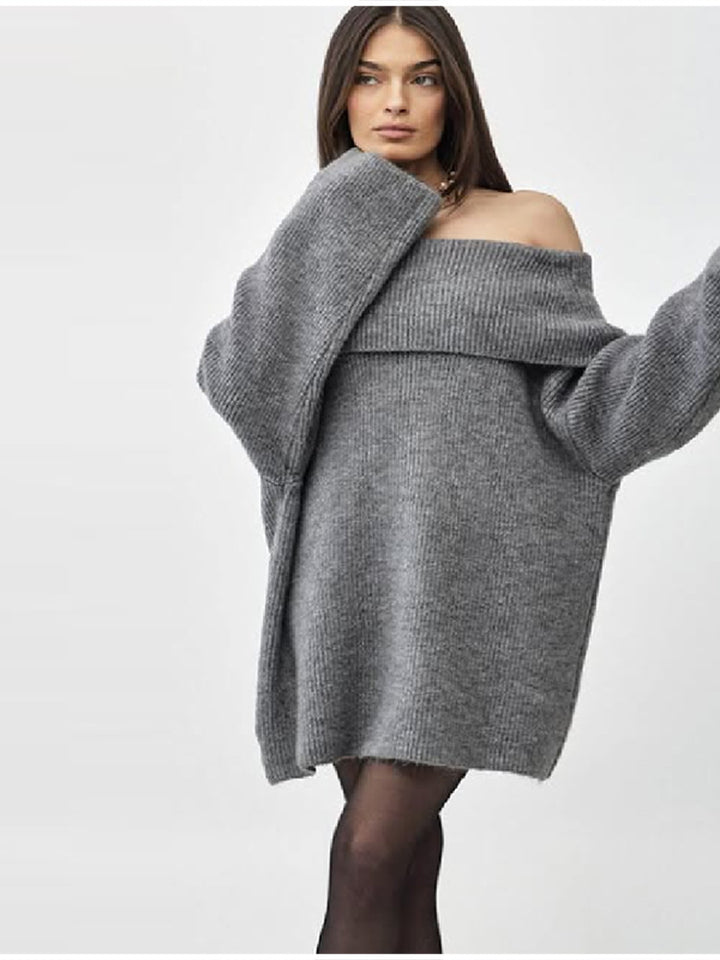 Off-shoulder knitted sweater dress for ladies Lune London