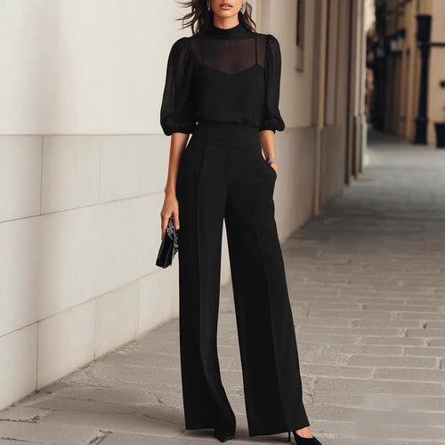 Women's elegant blouse set with wide legs and transparent sleeves Lune London