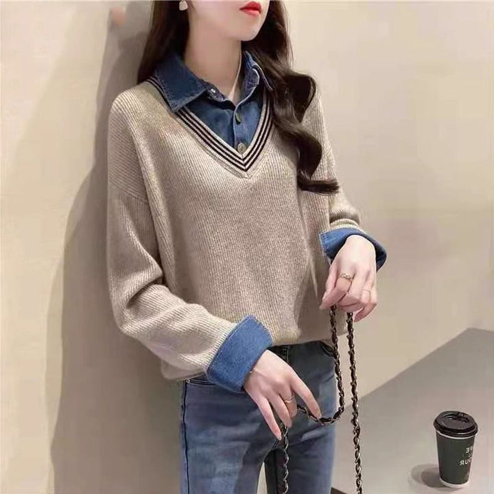 Pull en tricot décontracté pour femmes avec col de chemise tendance Chic & Stil