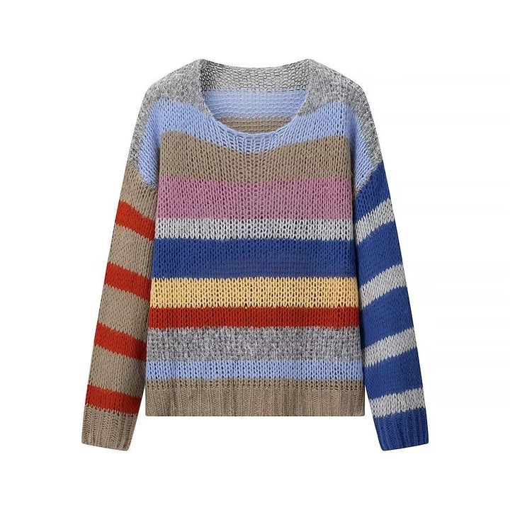 Pull en maille aérien pour femme avec motif à rayures colorées Chic & Stil