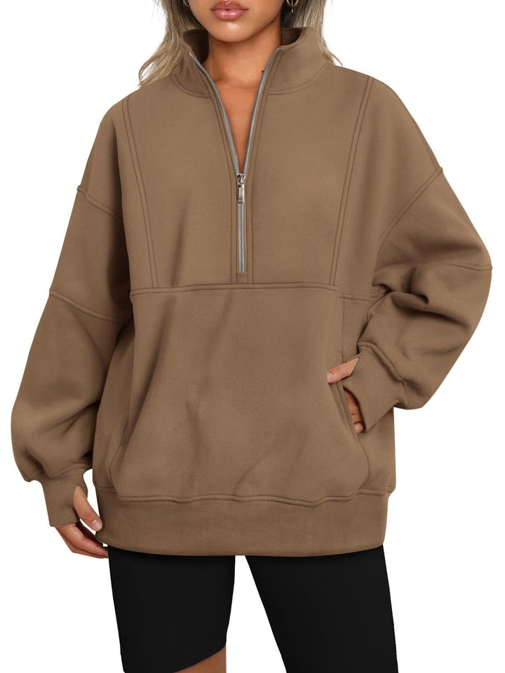 Sporty hoodie top for women with high collar and zip Lune London