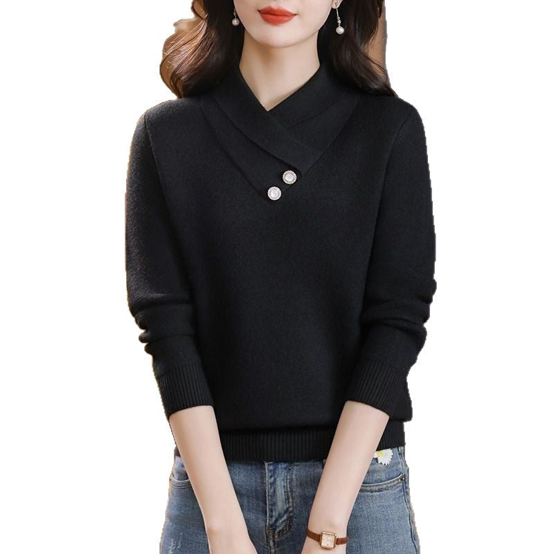 Pull en maille élégant pour femmes avec un chic col en V et des détails de boutons décoratifs Chic & Stil