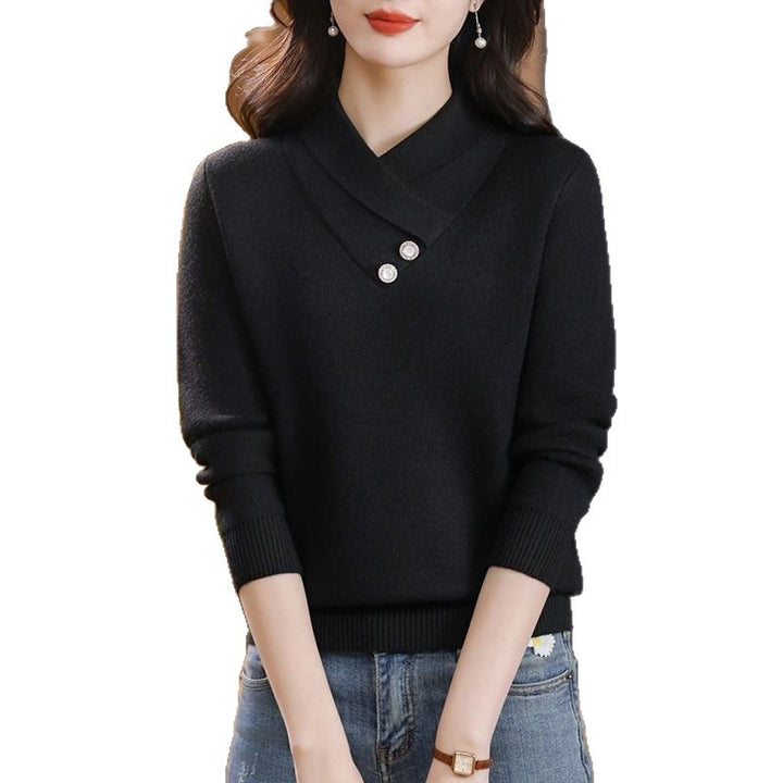 Pull en maille élégant pour femmes avec un chic col en V et des détails de boutons décoratifs Chic & Stil