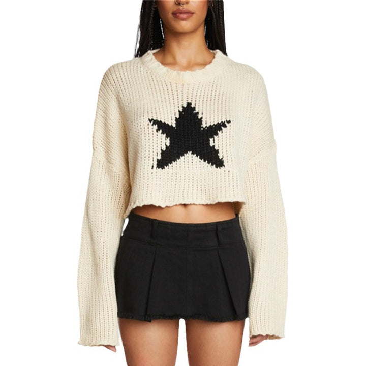 Trendy chunky knit sweater for women with stylish chic star appliqués