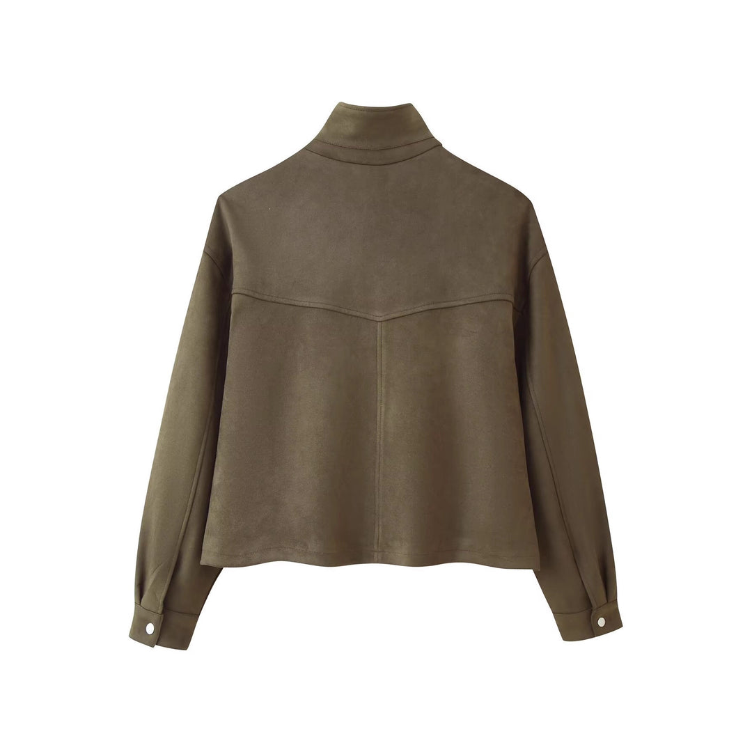 Suede jacket with high collar and practical pockets for ladies Lune London