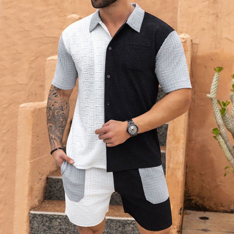 Short sleeve shirt and shorts set for men with artistic structured design Lune London