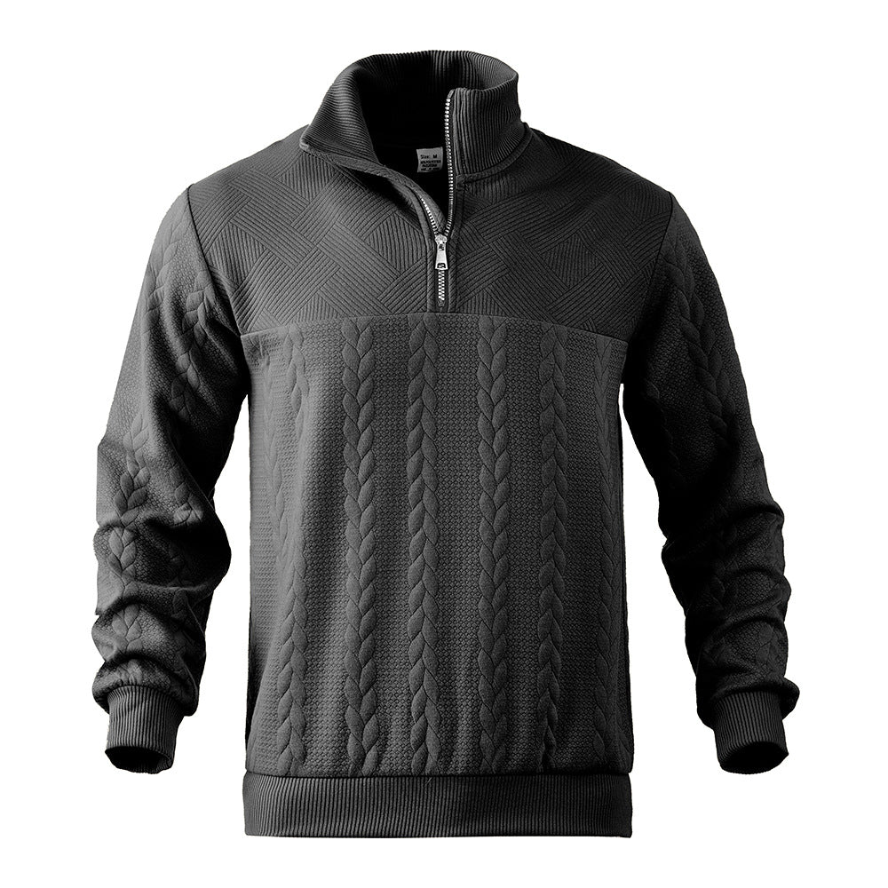 Sporty fleece pullover for men with high collar and stylish braided design Lune London